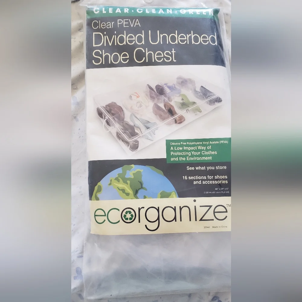 NWT Container Store - Clear PEVA Divided Underbed Shoe Storage
